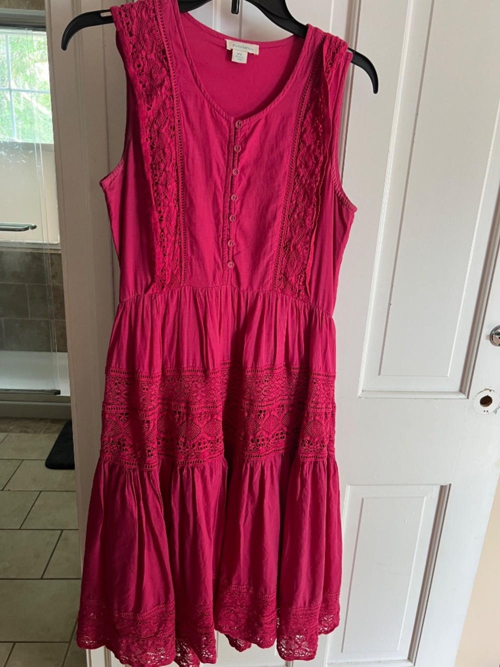 Sundance Pink Lace Button Tiered Lined Midi Dress PS PETITE SMALL Feminine - Picture 2 of 3